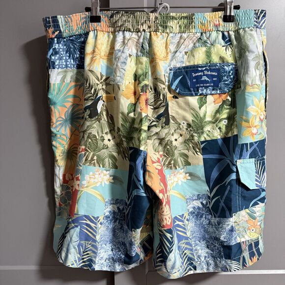 Tommy Bahama Baja Patchwork Paradise Swim Shorts Elastic Waist Pockets Mesh XL - Picture 6 of 11